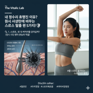 스트레스로 인한 모근 손상 메커니즘과 스트레칭하는 한국 여성의 모습