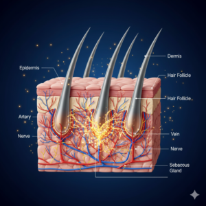 건강한 두피 단면도와 모근 구조 / Healthy scalp cross-section and hair follicle structure