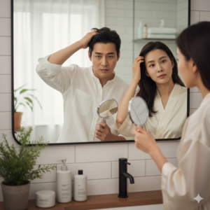 앞머리 M자 라인 자가진단 ( M-shaped hairline self-diagnosis }