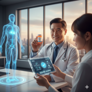 약 복용법과 주의사항을 설명하는 신뢰감 있는 환자