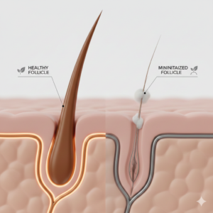 건강한 모낭과 소형화된 모낭 비교 (Comparison of healthy follicle and miniaturized follicle)