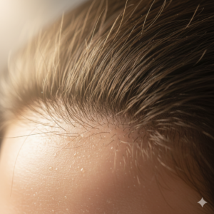 Healthy scalp and thick hair roots in a hydrated environment