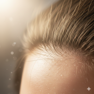 생기 있게 빛나는 건강하고 촉촉한 두피와 모발 (Healthy hydrated scalp and shiny hair glowing with vitality)